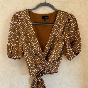 Lucy Paris Brown Polka Dot Wrap Crop Top